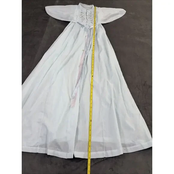 Vintage Gilead Light Blue Summer Robe & Nightgown Floral Embroidery Medium Chrty - Picture 11 of 16
